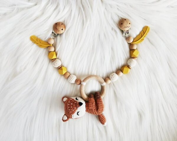 Mustard Yellow Crocheted Fox Stroller Chain