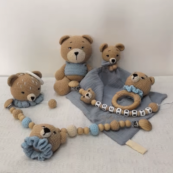 Personalized Pacifier Blue Bear Stroller Chain Set