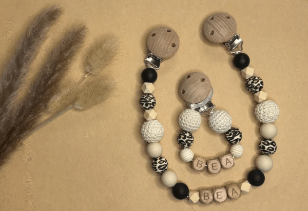 Personalized Pacifier Chain & Stroller Chain With Leopard Beads
